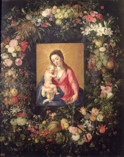 Guirlande van fruit en bloemen met de Maagd en Kind door Jan the Elder Brueghel